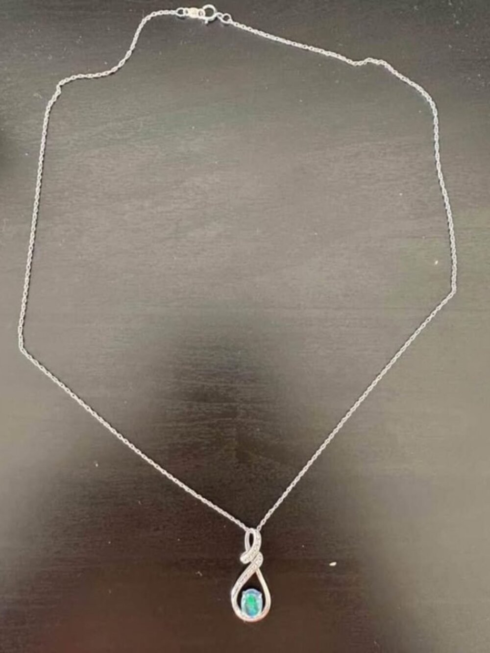 Silver Opal-Style Teardrop Pendant Necklace